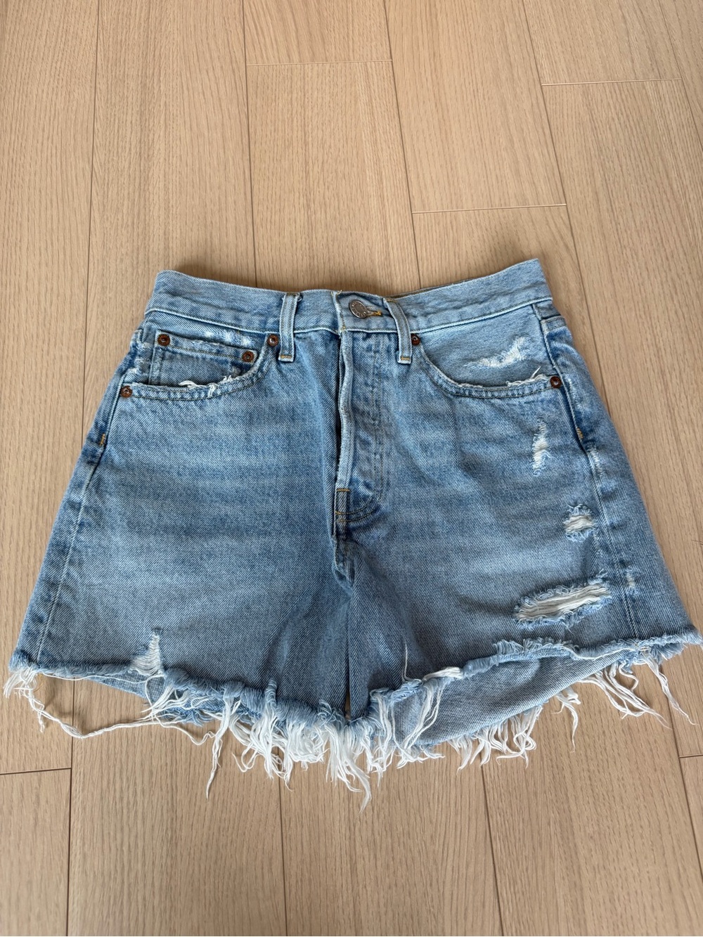 Agolde Parker Long Distressed Denim Jean Shorts